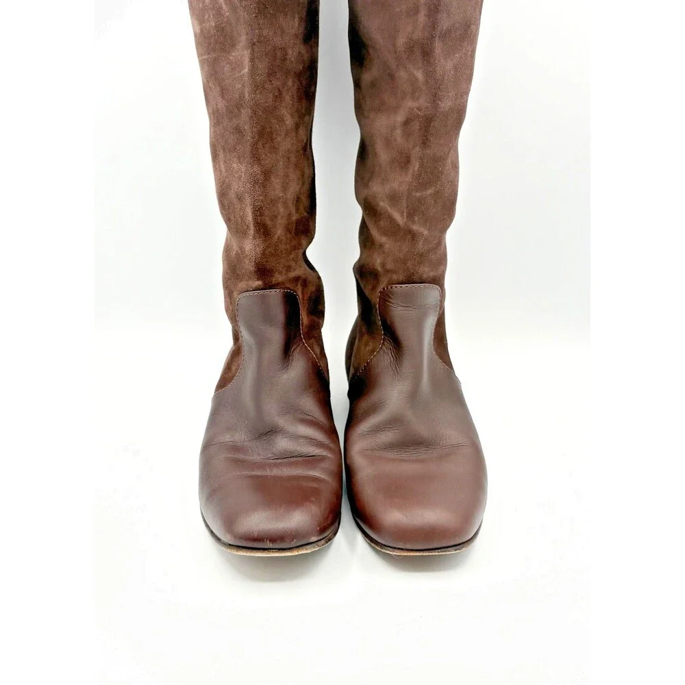 Gucci Brown Suede Knee High Riding Boots w/ Bamboo Accent Heel Size EU 36.5